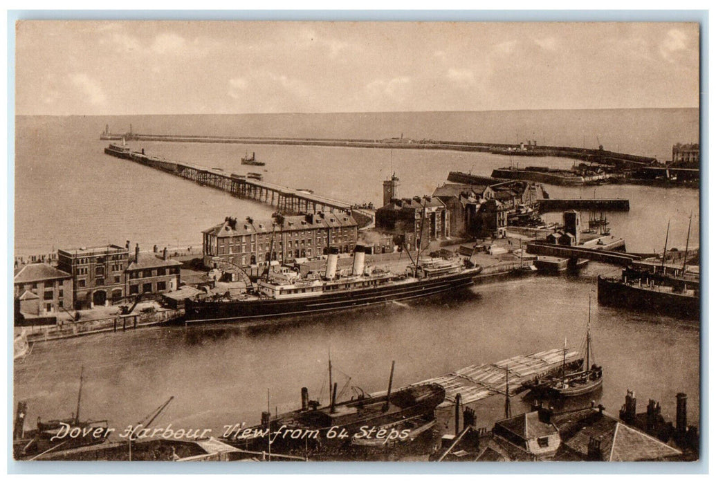 c1910 View from 64 Steps Dover Harbour England Antique Unposted Postcard