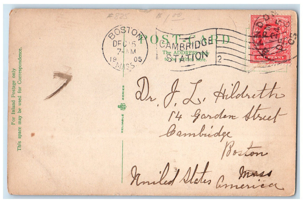 1905 Custom House Dublin Ireland Antique Posted Reliable Series Postcard