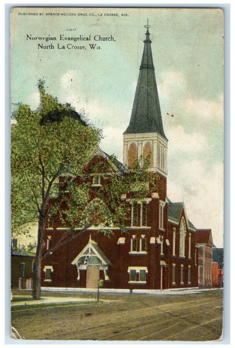 1914 Norwegian Evangelical Church Exterior North La Crosse Wisconsin WI Postcard