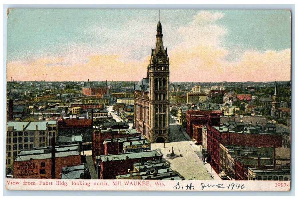 c1905 View From Pabst Building Looking North Street Milwaukee Wisconsin Postcard