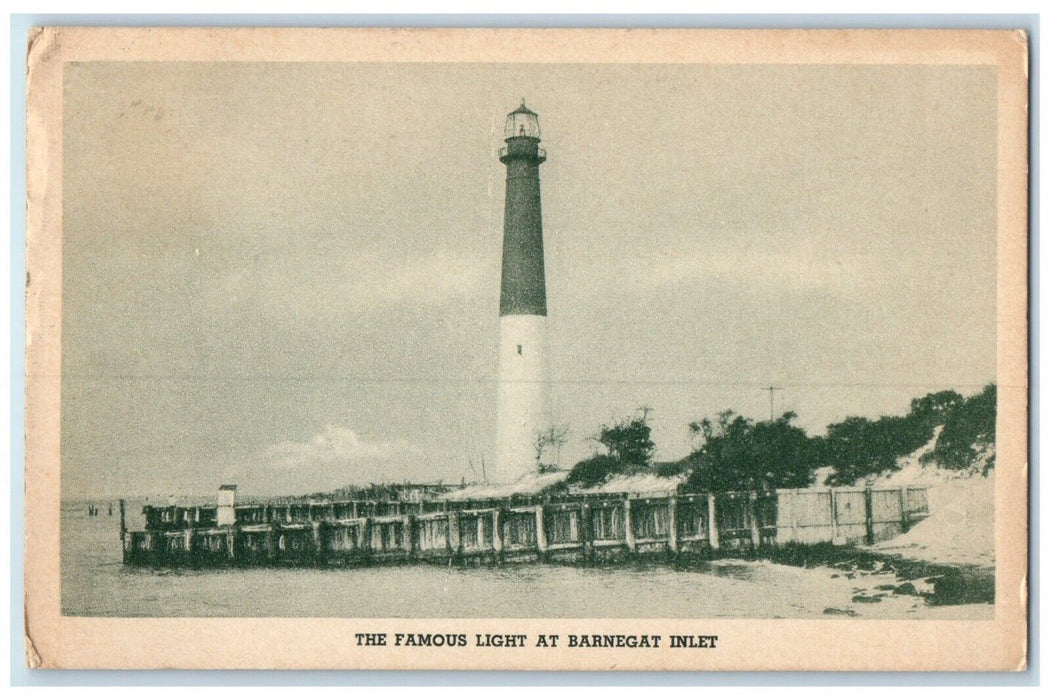 1941 Famous Light Barnegat Inlet Lighthouse Tower Pine Beach New Jersey Postcard