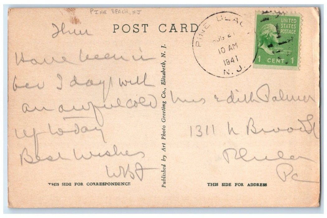 1941 Famous Light Barnegat Inlet Lighthouse Tower Pine Beach New Jersey Postcard