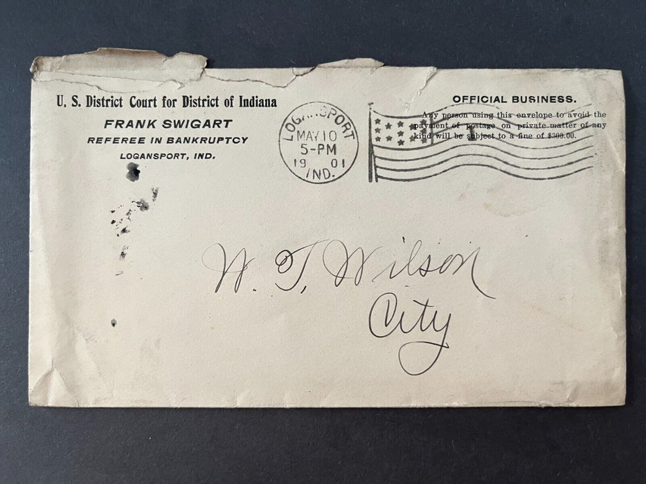 1901 US District Court Frank Swigart Logansport Indiana City Flag Cancel Cover