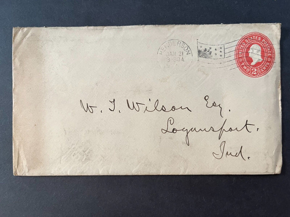 1901 Mr. Wilson Henderson Kentucky Logansport Indiana Flag Cancel 2 Cent Cover