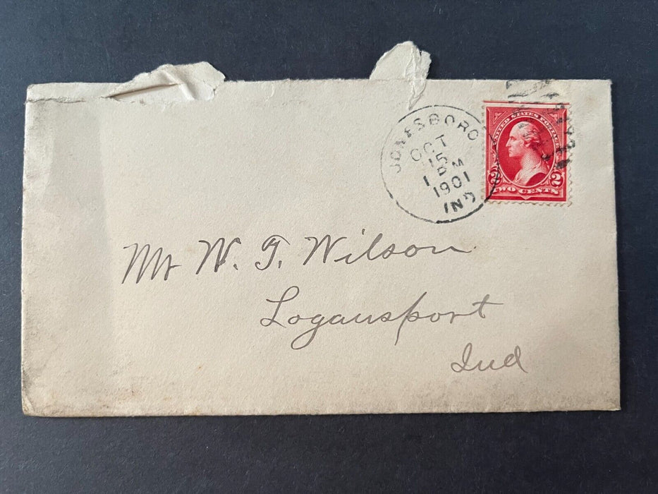 1901 Mr. Wilson Jonesboro Indiana To Logansport Duplex Cancel 2 Cent Cover