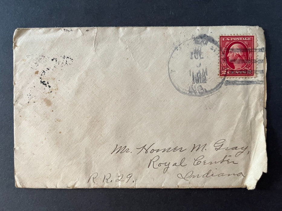 1912 Mr. Gray Royal Center Indiana Galveston Doane Cancel 2 Cent Cover