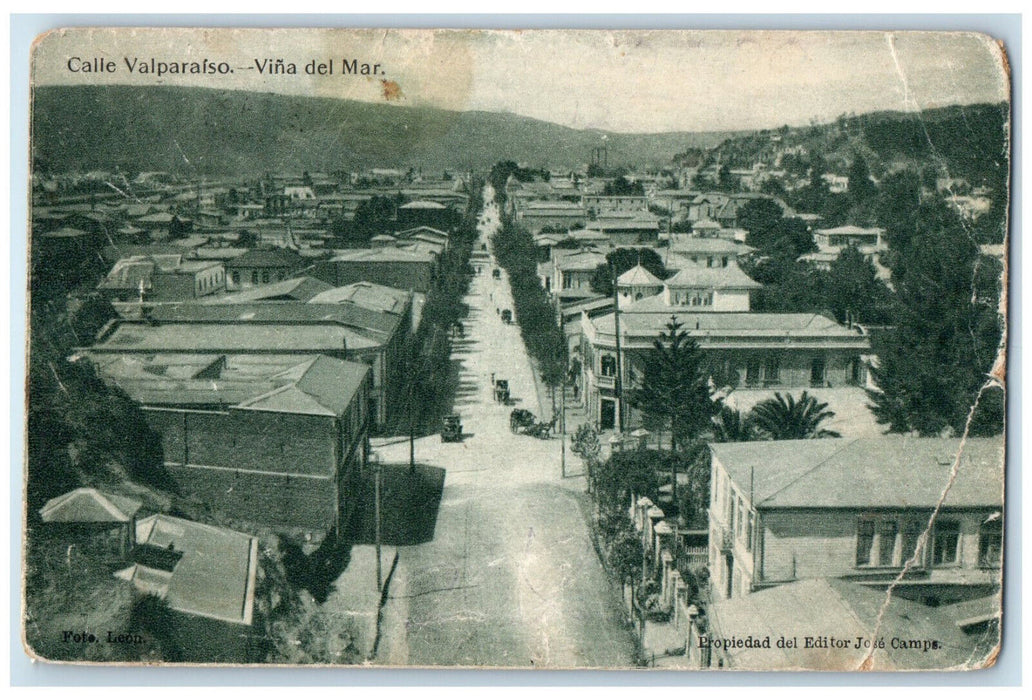 c1910 View of Valparaiso Vina Del Mar Street Chile Posted Antique Postcard