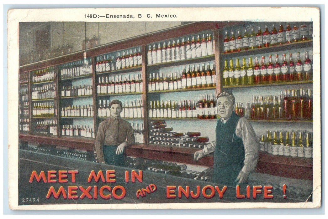 c1950's Meet Me in Mexico and Enjoy Life Ensenada BC Mexico Postcard