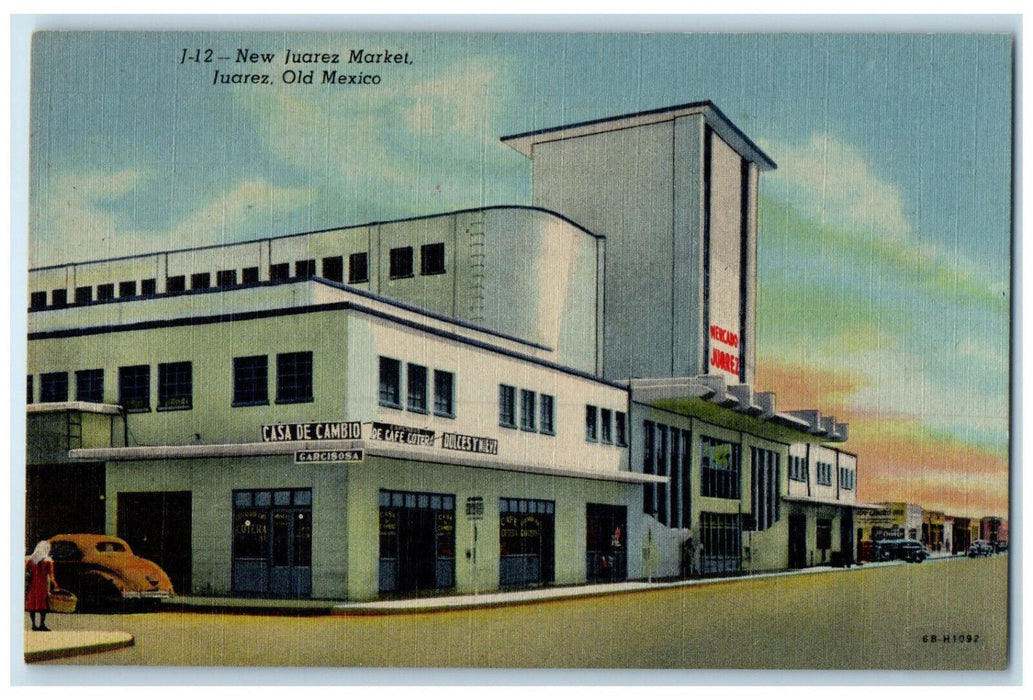 c1940's New Juarez Market Casa De Cambio Juarez Old Mexico Postcard