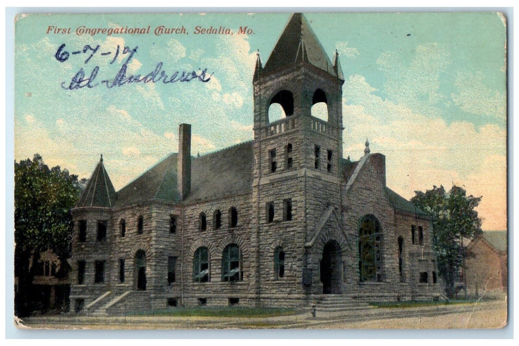 1917 First Congregational Church Exterior Building Sedalia Missouri MO Postcard