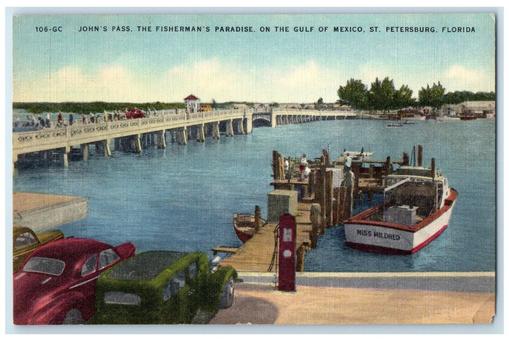 c1940 John's Pass Fisherman Paradise Gulf Mexico St. Petersburg Florida Postcard