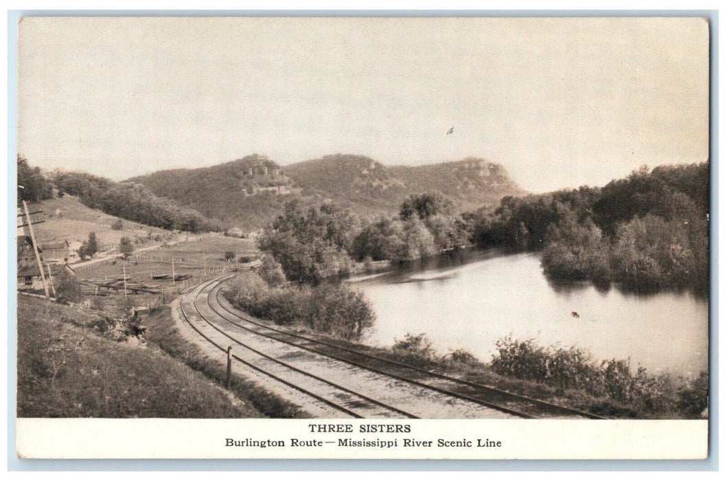 c1910 Three Sisters Burlington Route Mississippi River Scenic Line MS Postcard