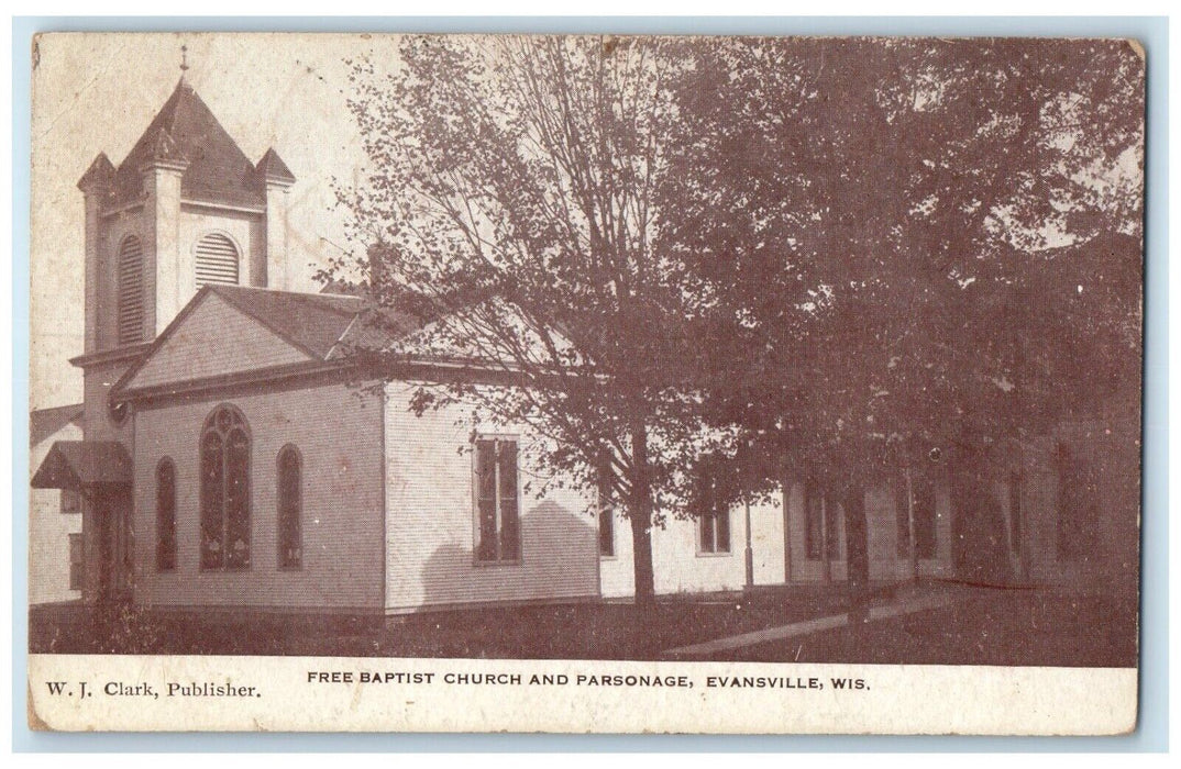 1910 Free Baptist Church Parsonage Chapel Exterior Evansville Wisconsin Postcard