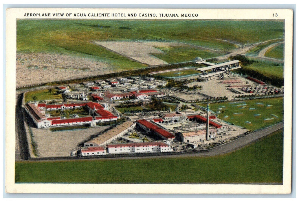 c1920's Aeroplane View of Agua Caliente Hotel and Casino Tijuana Mexico Postcard