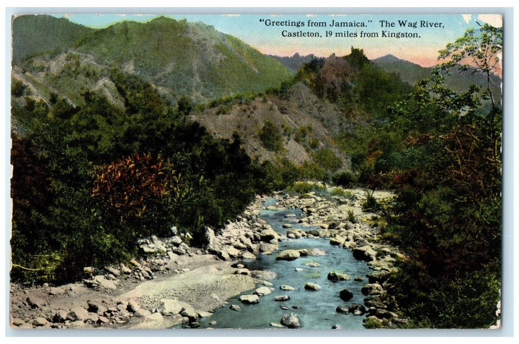 c1910 Greetings from Jamaica Wag River Castleton Jamaica Antique Postcard