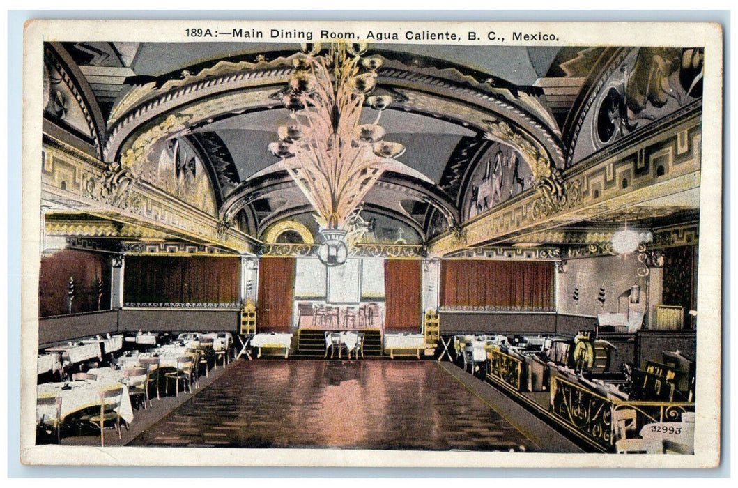 c1920's Main Dining Room Agua Caliente BC Mexico Antique Unposted Postcard