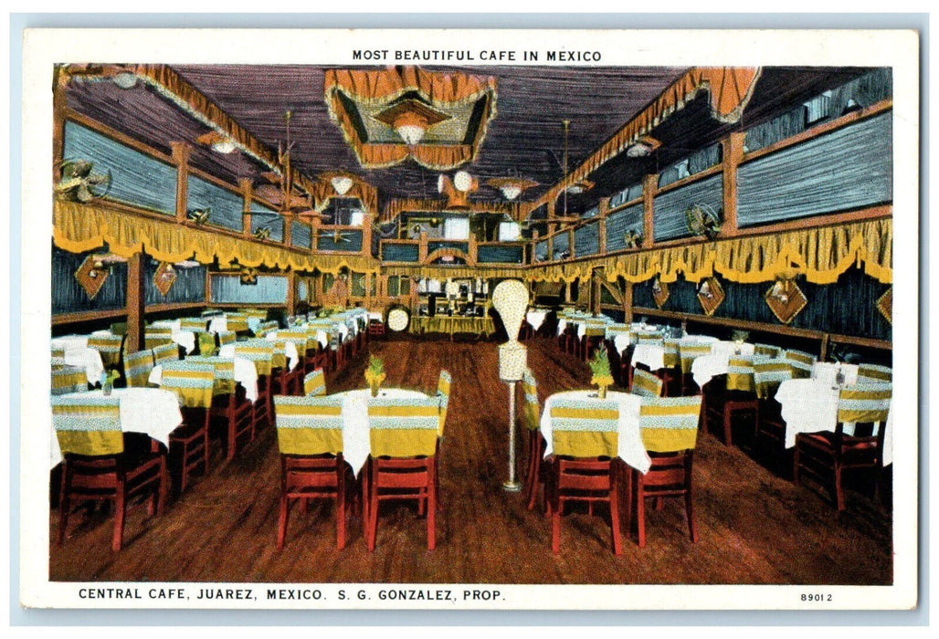 c1930's Central Cafe Most Beautiful in Juarez Mexico Vintage Postcard