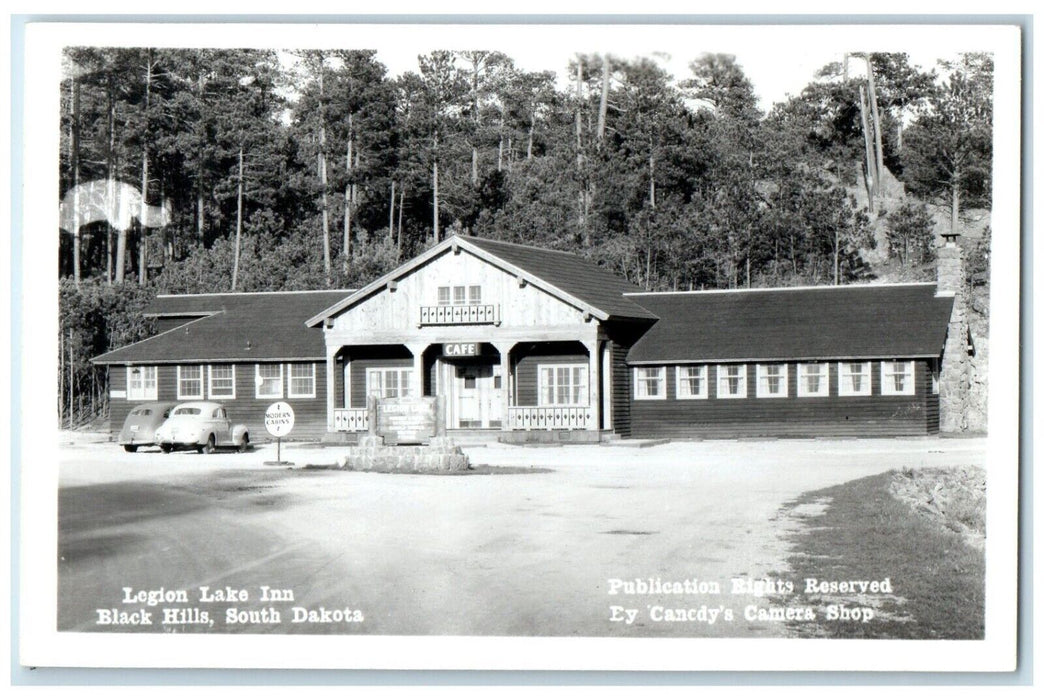 c1950's Legion Lake Inn Motel Cafe Car Black Hills SD RPPC Photo Postcard