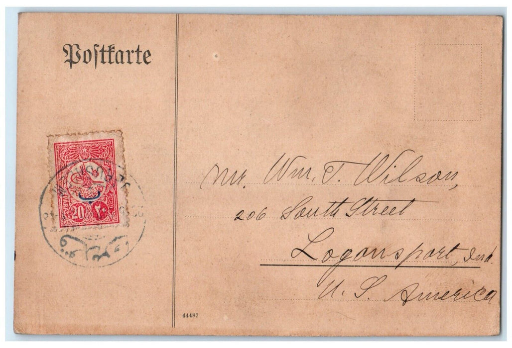1912 Jerusalem Israel to Logansport Indiana IN USA Posted Antique Postcard