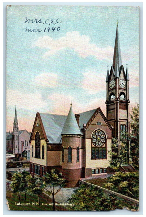 1910 Free Will Baptist Church Chapel Exterior Lakeport New Hampshire NH Postcard