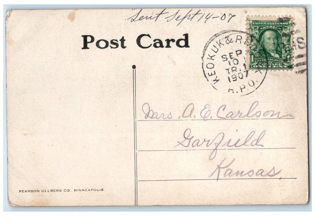 1907 Greetings From Keokuk Iowa IA Arch Bridge River Vintage Antique Postcard