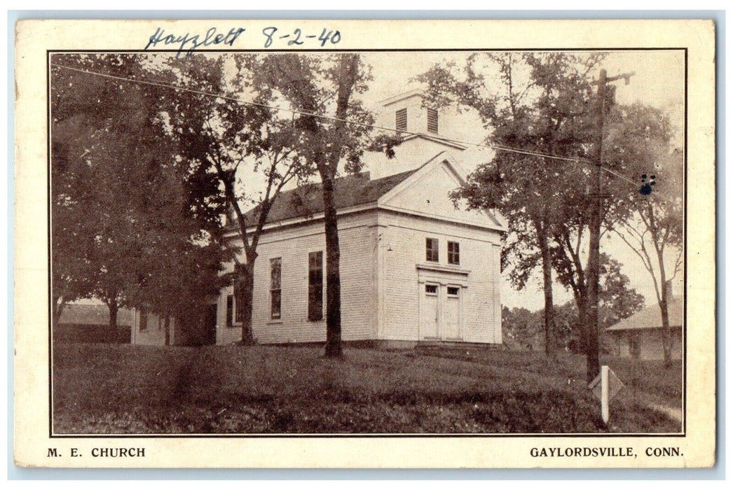 1940 ME Church Chapel Exterior Building Field Gaylordsville Connecticut Postcard