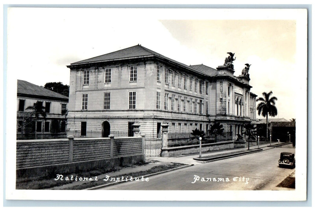 c1930's National Institute Building Car Panama City Panama RPPC Photo Postcard