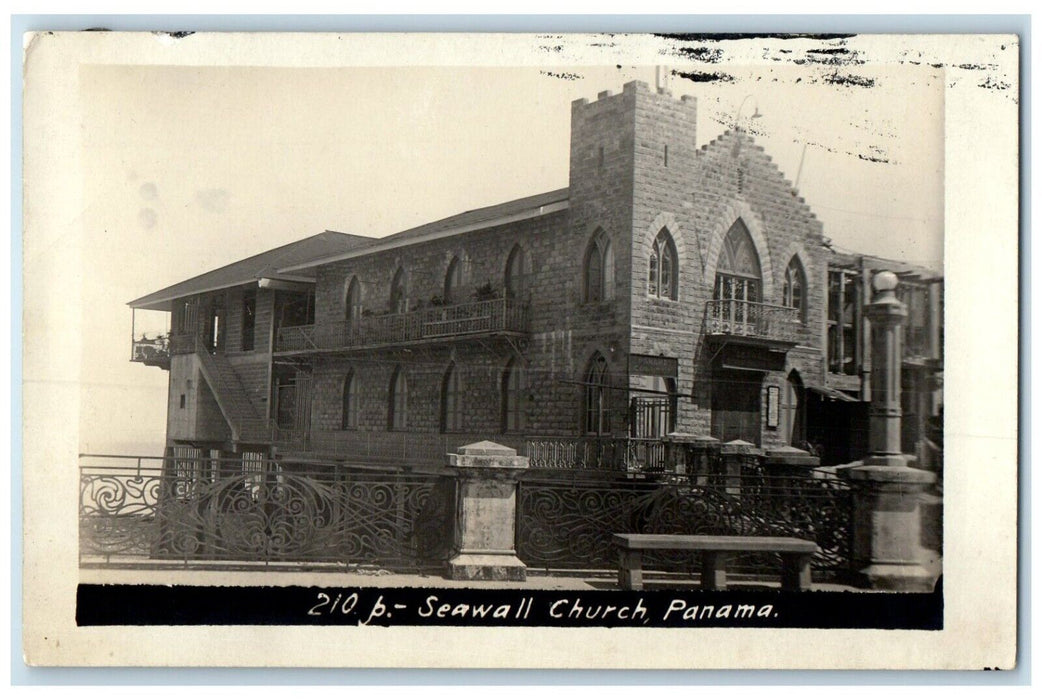 c1910's Seawall Church Panama City Panama RPPC Photo Unposted Antique Postcard