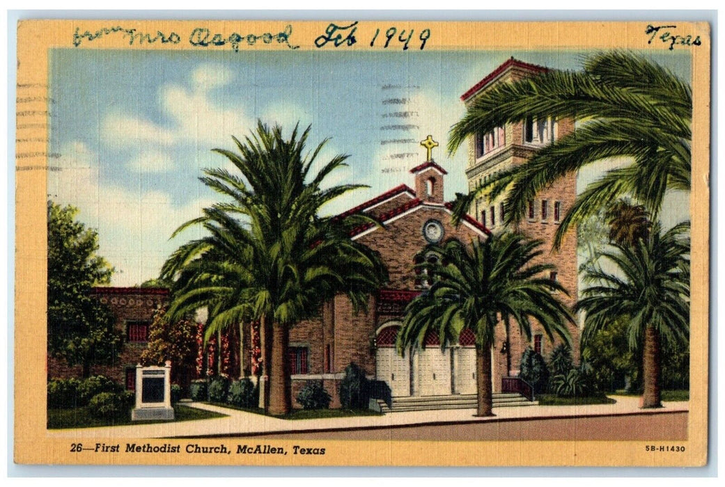 1949 First Methodist Church Chapel Exterior Building McAllen Texas TX Postcard