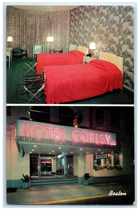 c1950's Copley Square Hotel Bedroom Boston Massachusetts MA Dual View Postcard