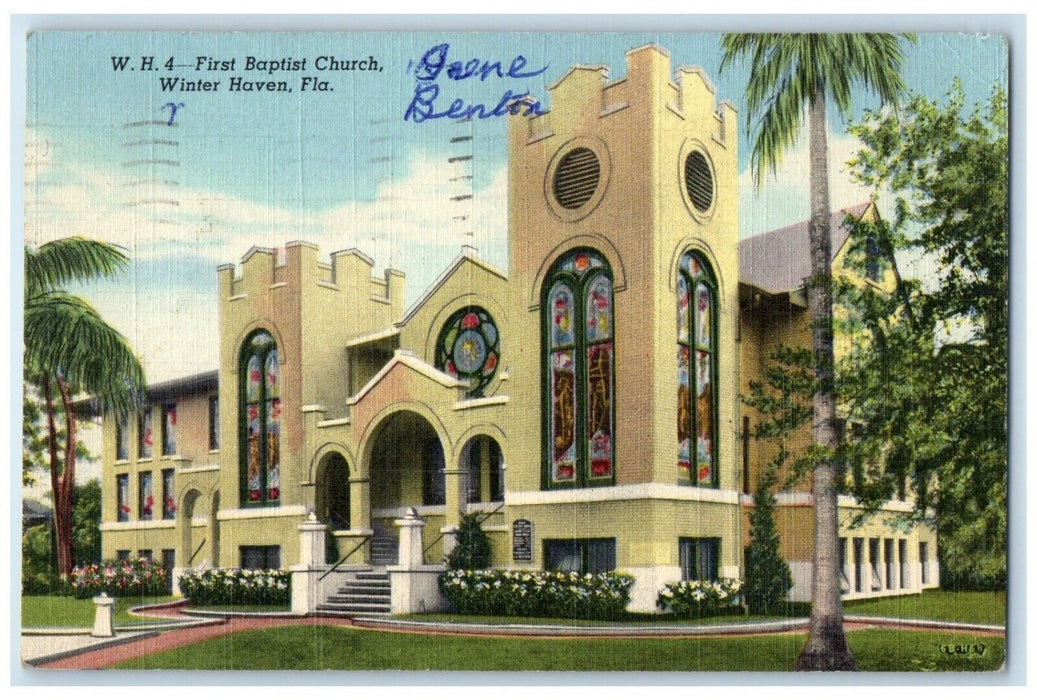 1952 First Baptist Church Chapel Exterior Building Winter Haven Florida Postcard