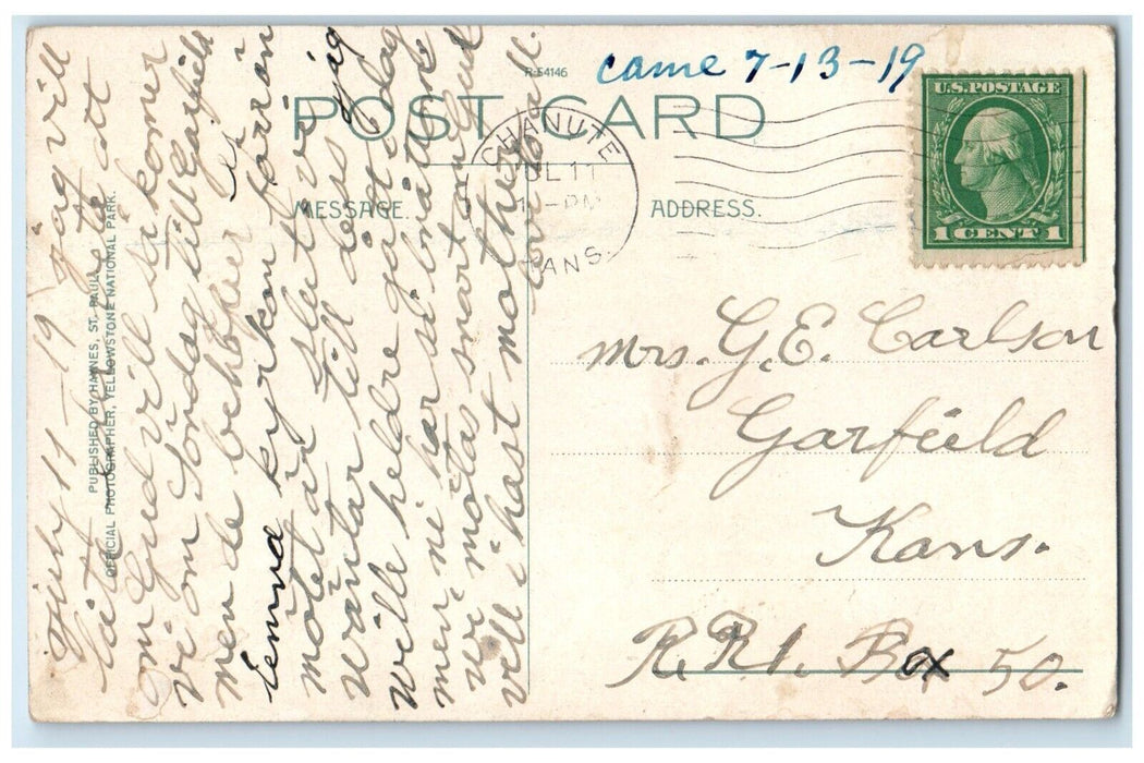 1919 Elk Stalled Snow Hayden Valley Yellowstone Park Chanute Kansas KS Postcard