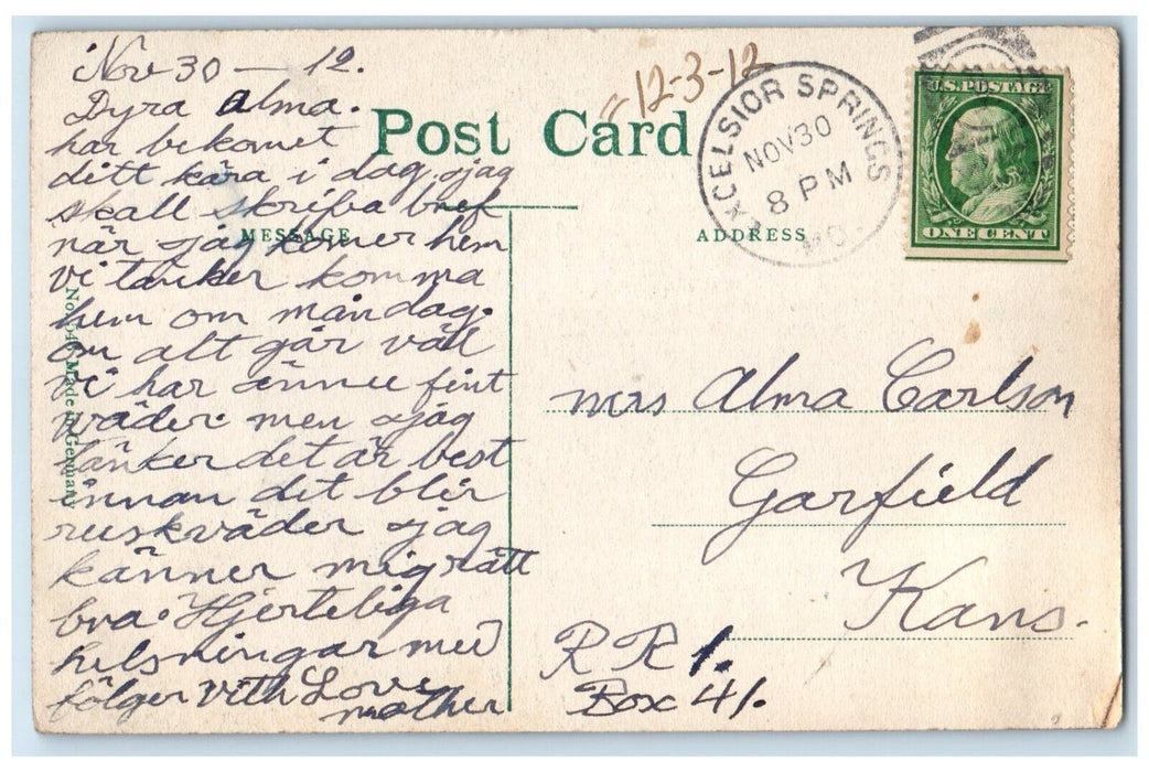 1912 Christian Church Chapel Field Exterior Excelsior Springs Missouri Postcard