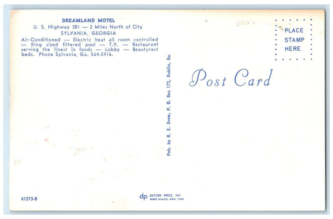 c1960's Dreamland Motel Dining Room Pool Sylvania Georgia GA Multiview Postcard