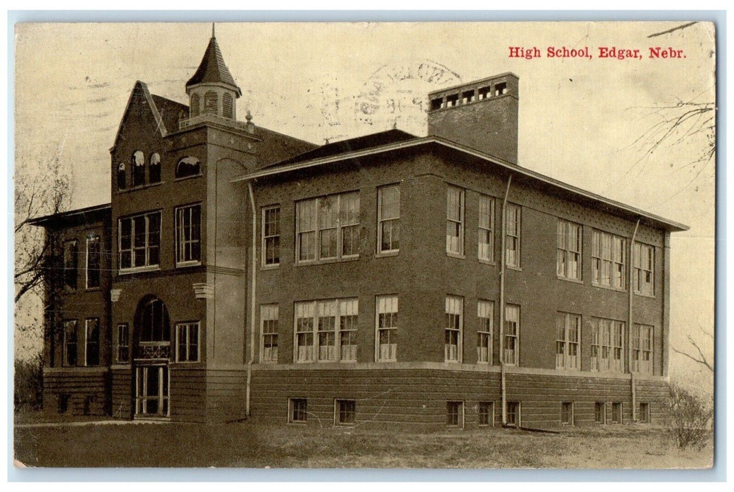 1915 Exterior View High School Building Edgar Grand Island Nebraska NE Postcard
