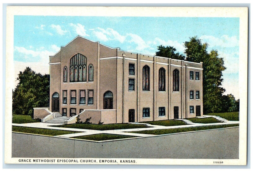 c1920 Grace Methodist Episcopal Church Exterior Building Emporia Kansas Postcard