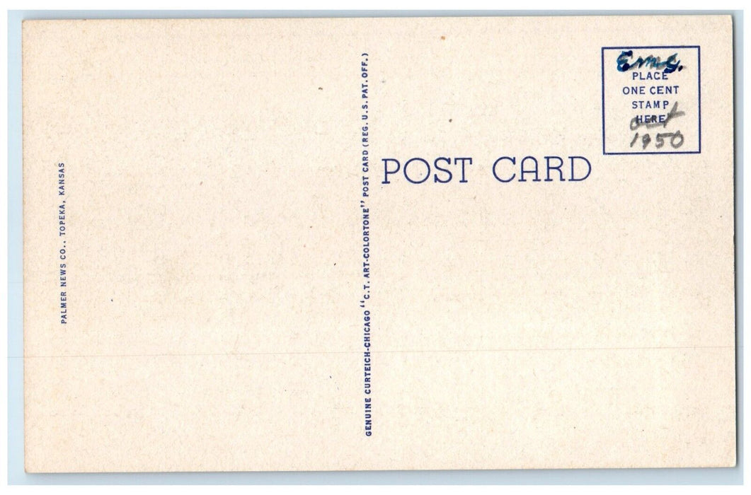 c1940 Lake Bridge Showing Morse Hall Emporia Teachers College Kansas KS Postcard