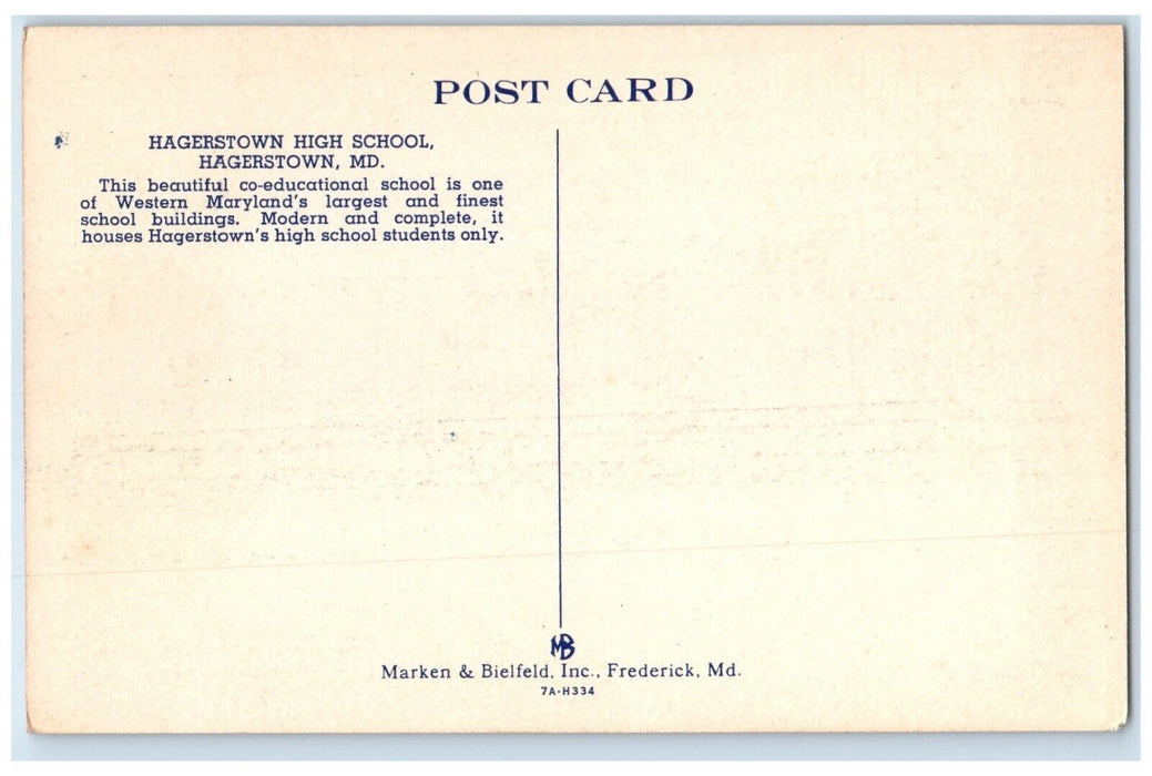 c1940 Hagerstown High School Exterior Building Hagerstown Maryland MD Postcard