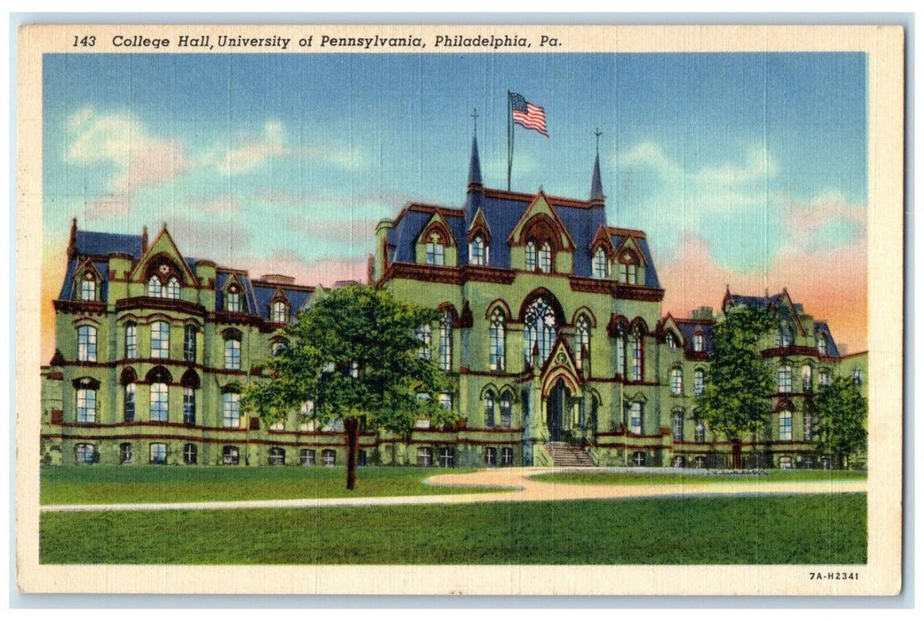 c1940 College Hall University Pennsylvania Philadelphia Pennsylvania PA Postcard