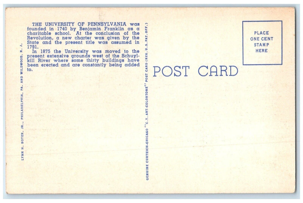 c1940 College Hall University Pennsylvania Philadelphia Pennsylvania PA Postcard