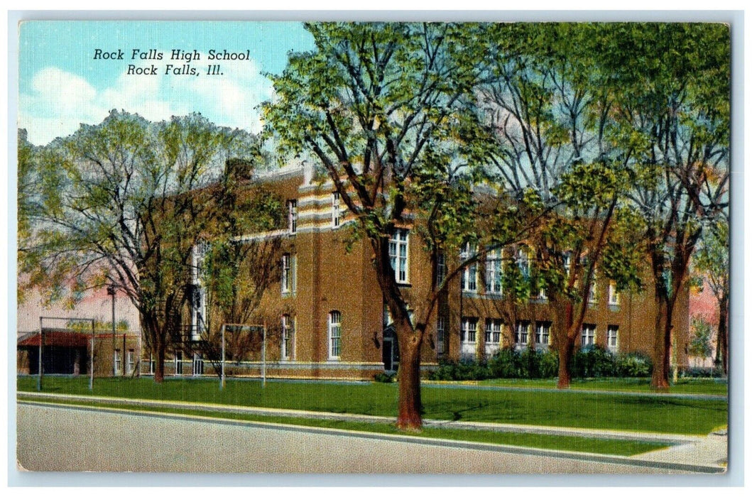 c1940 Rock Falls High School Exterior Building Rock Falls Illinois IL Postcard