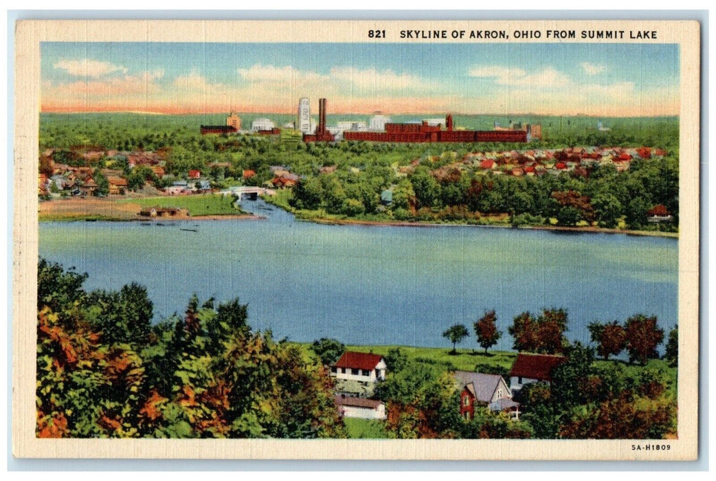 c1940 Skyline Akron Ohio Summit Lake Goodrich Rubber Plant OH Vintage Postcard