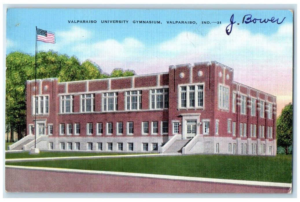 c1940 Valparaiso University Gymnasium Vintage Field Valparaiso Indiana Postcard