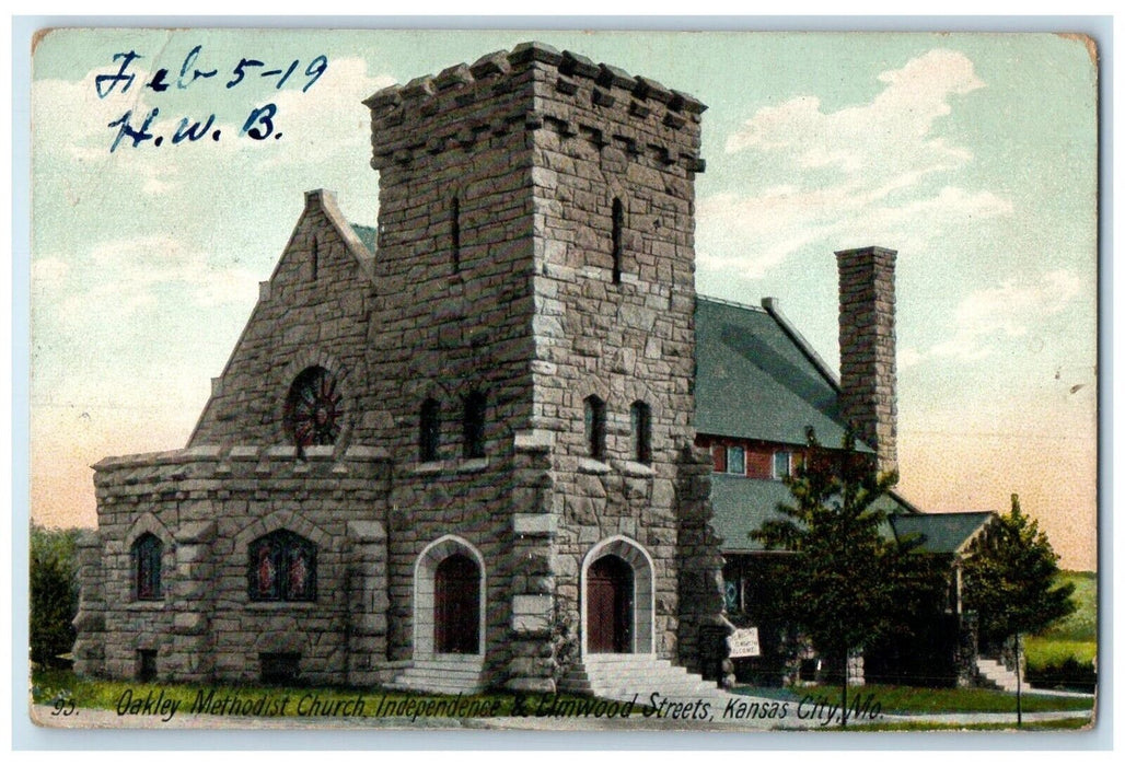 1919 Oakley Methodist Church Independence Elmwood Streets Kansas City Postcard