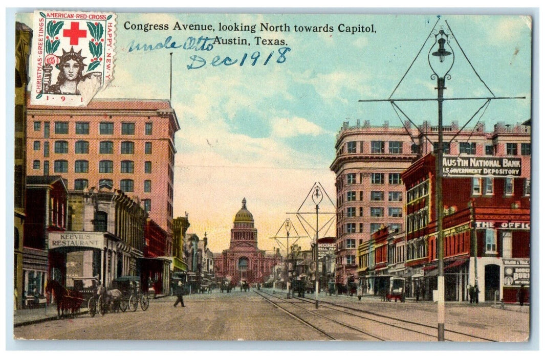 1918 Congress Avenue Looking North Capitol Exterior Road Austin Texas Postcard