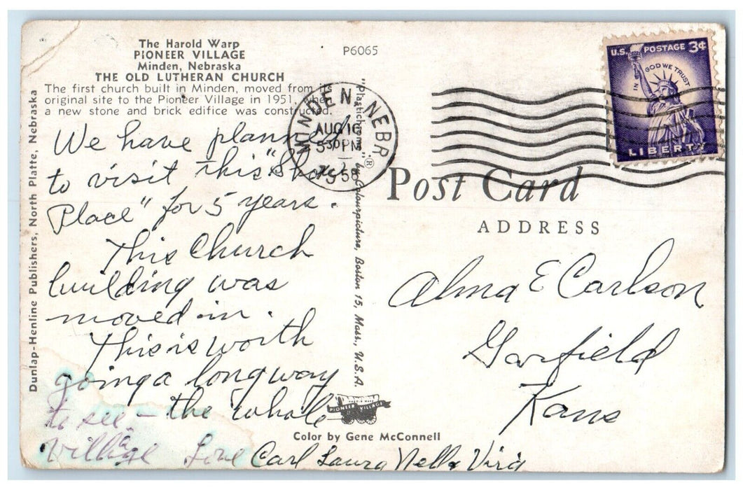 1958 Harold Warp Pioneer Village Old Lutheran Church Minden Nebraska NE Postcard