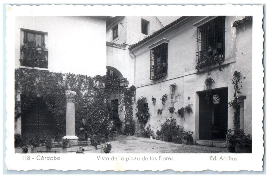 c1940's View Of The Plaza De Las Flores Córdoba Spain RPPC Photo Postcard
