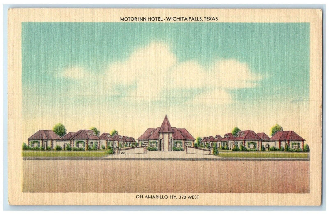 c1940 Motor Inn Hotel Amarillo Hy West Exterior Wichita Falls Texas TX Postcard