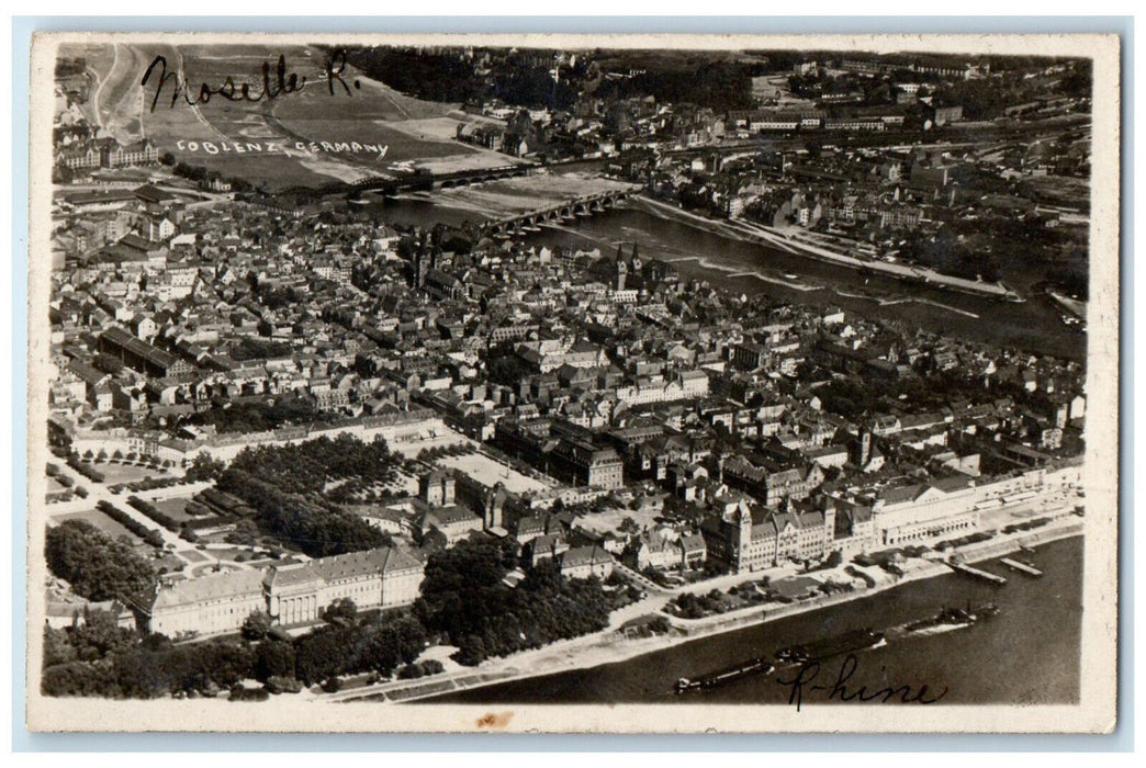 1941 General View Moselle R. Rhine River Coblenz Germany RPPC Photo Postcard