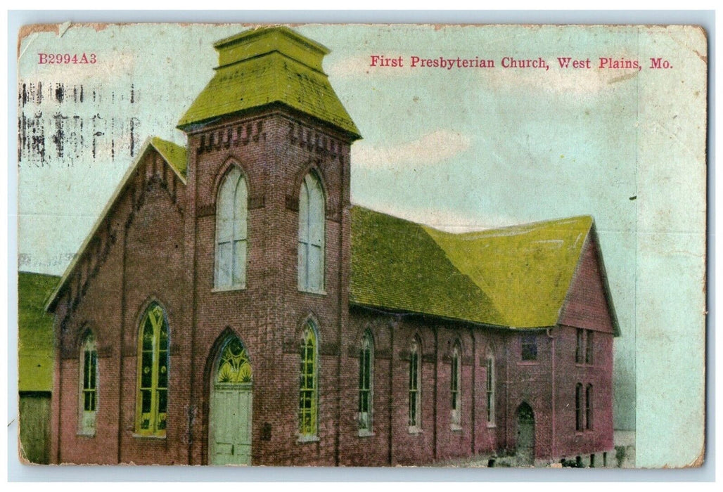 1911 Exterior First Presbyterian Church Building West Plains Missouri Postcard